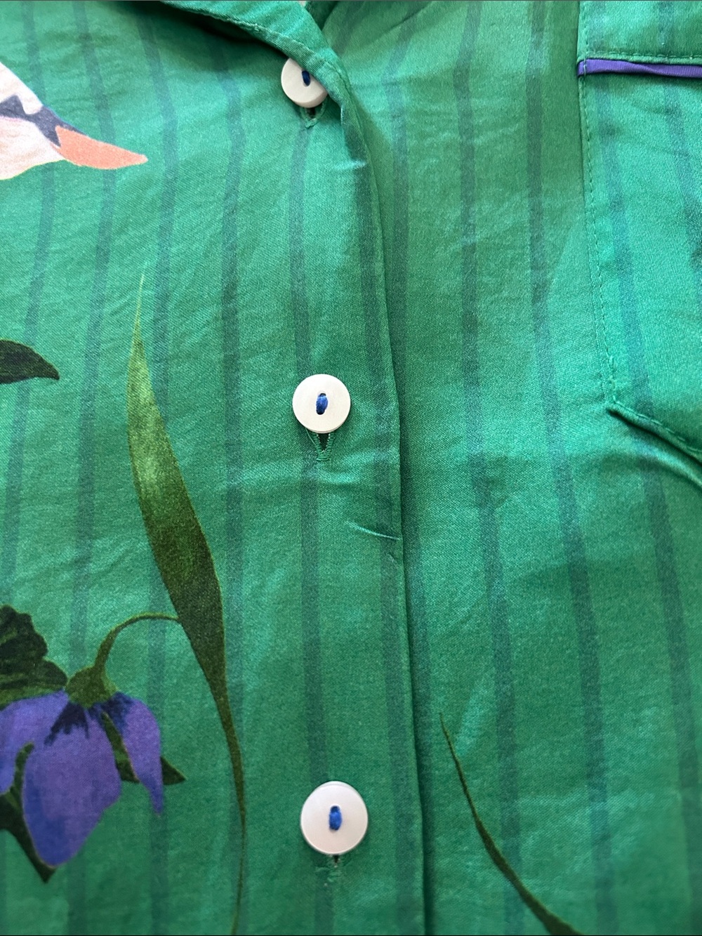 Silk Green Swan & Floral Button-Front Sleep Shirt - Women - Picture 3 of 9